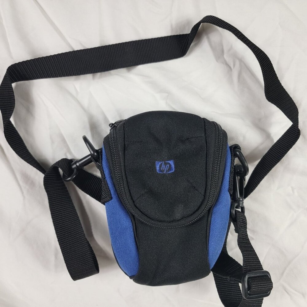 HP Hewlett Packard Small Expandable Blue Black Camera Bag
